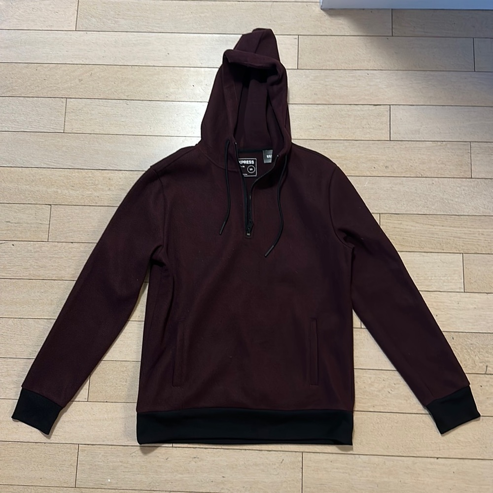Express Burgundy 1/4 Zip Hoodie SIZE S